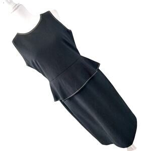 NWT@$136! ANN TAYLOR! BLACK KNIT CREPE, WHITE CONTRAST STITCH PEPLUM DRESS! SZ 4